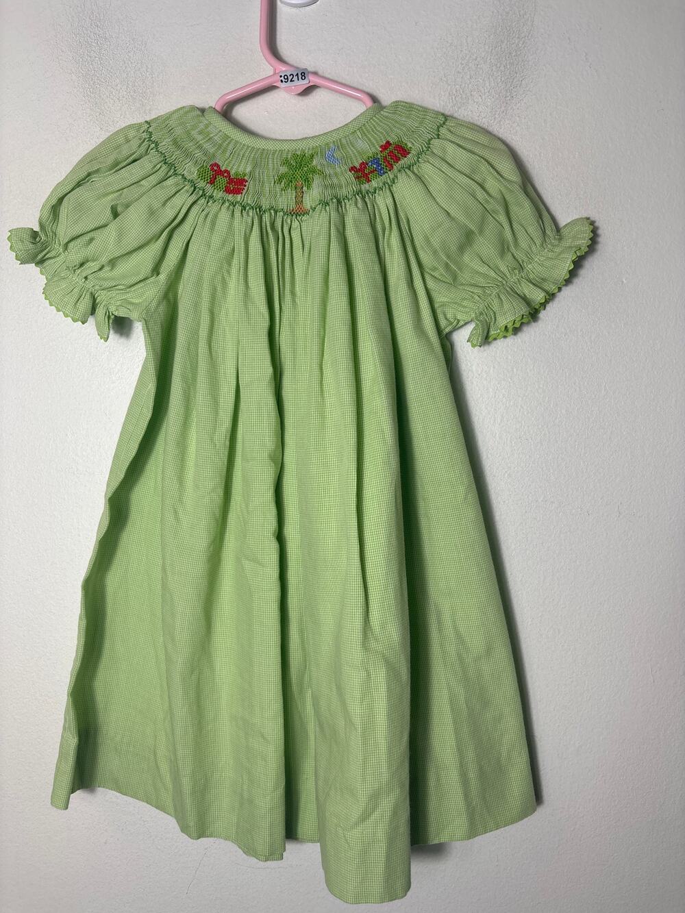 Girls Vintage Silly Goose Green Smocked presents puff Sleeve Dress Sz 18M